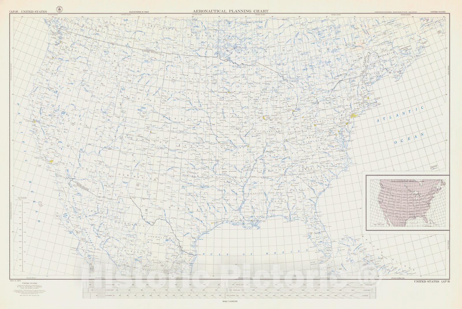 Historic Nautical Map - Aeronautical Planning Chart, 1954 AeroNOAA Chart - Vintage Wall Art