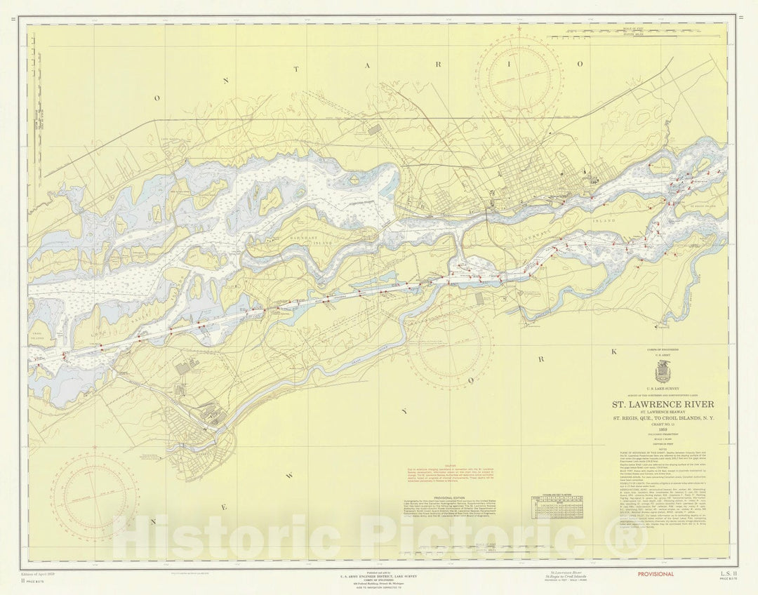 Historic Nautical Map - St Lawrence River St Regis To Croil Islands, 1959 NOAA Chart - Vintage Wall Art