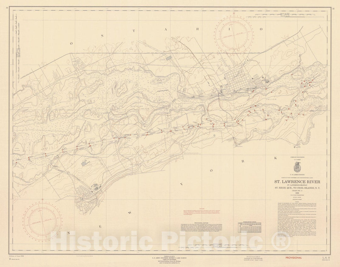 Historic Nautical Map - St Lawrence River St Regis To Croil Islands (Provisional), 1958 NOAA Chart - Vintage Wall Art