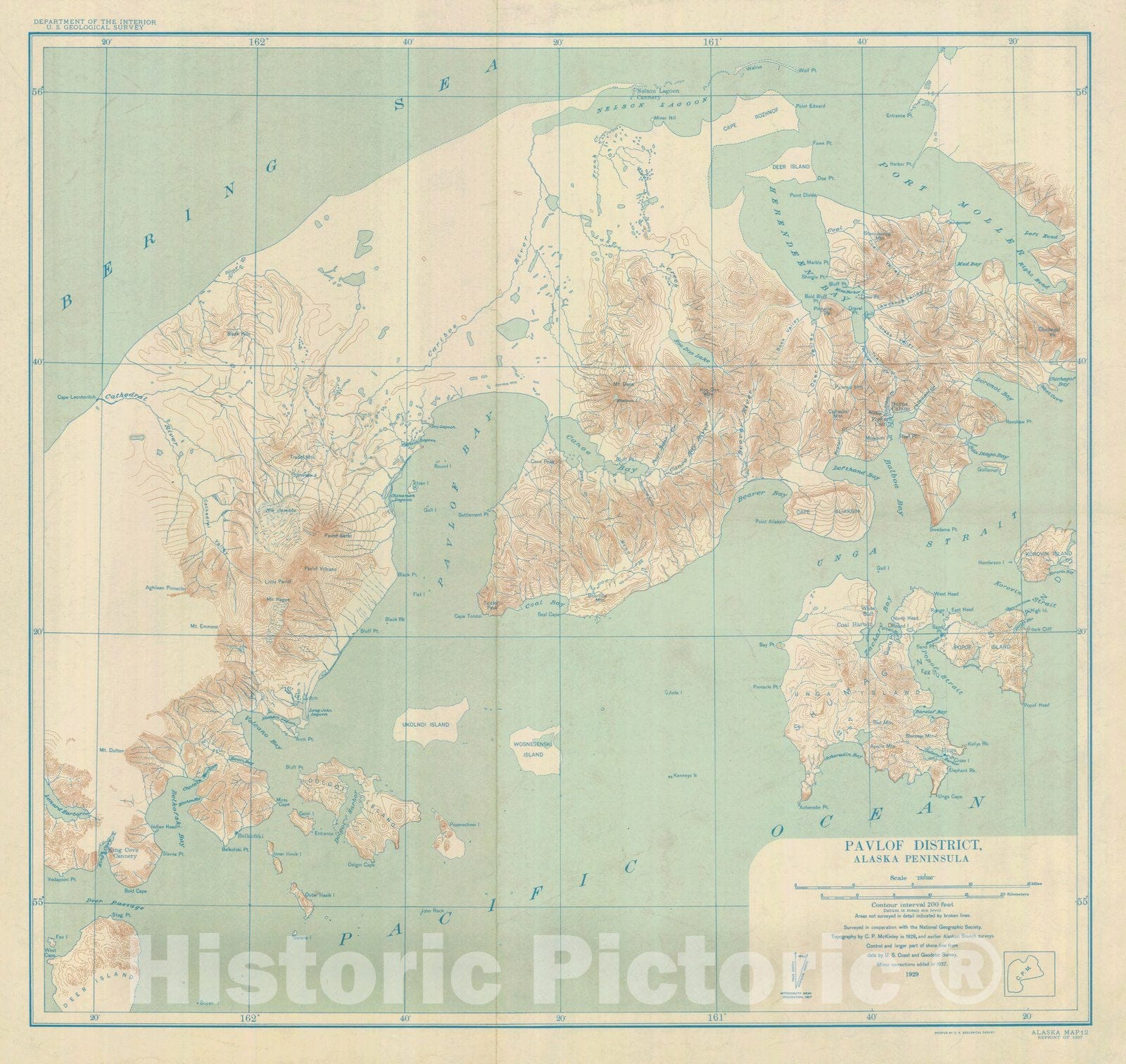 Historic Nautical Map - Pavlof District, 1929 NOAA Topographic - Vintage Wall Art