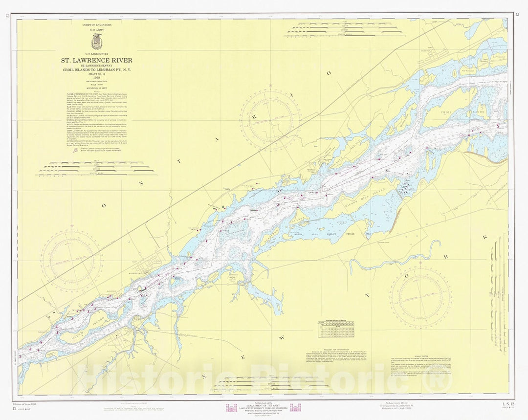 Historic Nautical Map - St Lawrence River Croil Islands To Leishman Pt, 1968 NOAA Chart - Vintage Wall Art