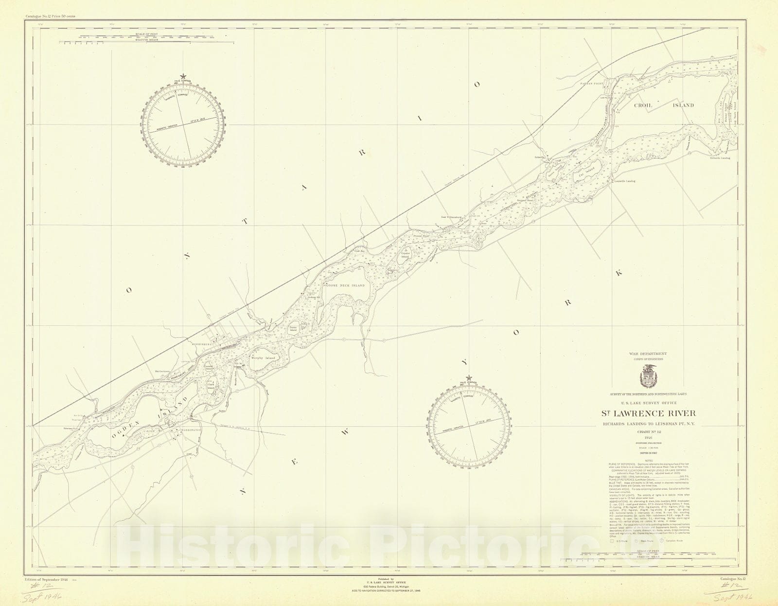 Historic Nautical Map - St Lawrence River Richards Landing To Leishman Pt, 1946 NOAA Chart - Vintage Wall Art