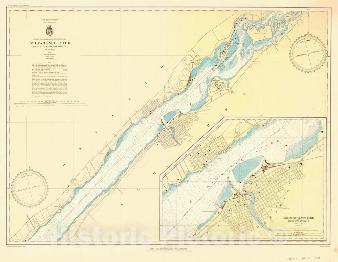 Historic Nautical Map - St. Lawrence River Lalone Isl. To Catamaran Shoal, N.Y, 1941 NOAA Chart - Vintage Wall Art