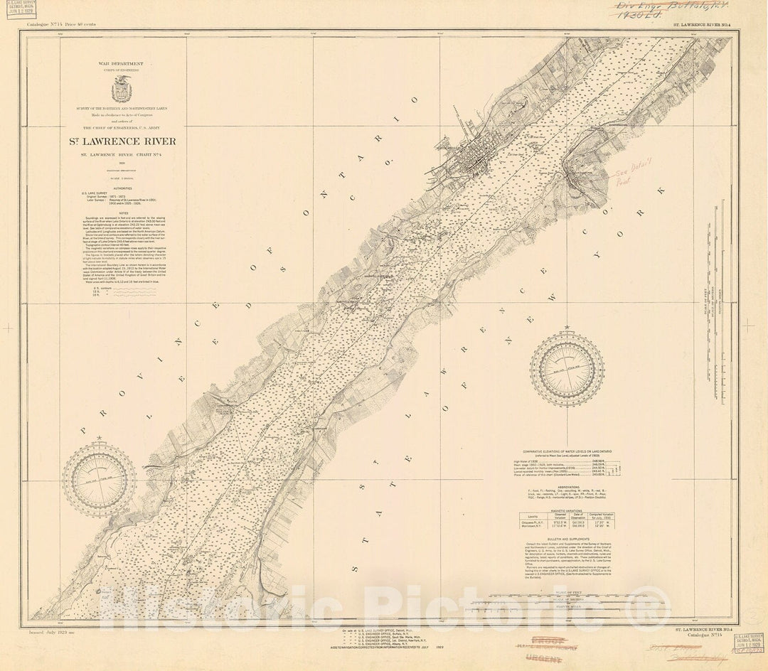 Historic Nautical Map - St Lawrence River, 1929 NOAA Chart - Vintage Wall Art