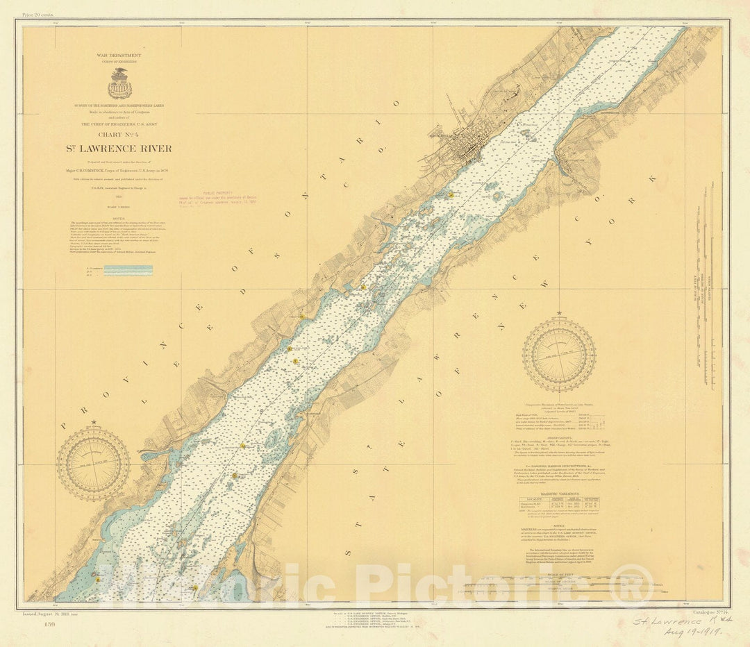 Historic Nautical Map - St. Lawrence River, 1919 NOAA Chart - Vintage Wall Art