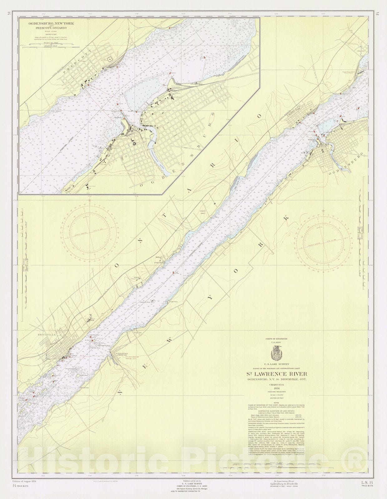 Historic Nautical Map - St Lawrence River Ogdensburg Ny To Brockville Ont, 1956 NOAA Chart - Vintage Wall Art