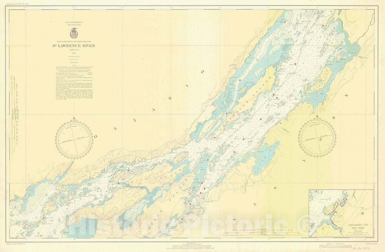 Historic Nautical Map - St. Lawrence River, 1938 NOAA Chart - Vintage Wall Art