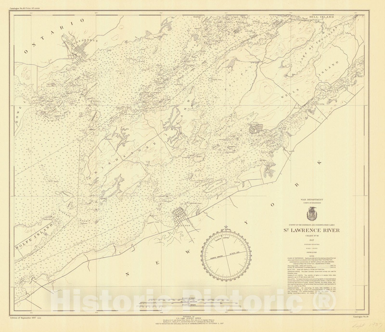 Historic Nautical Map - St. Lawrence River, 1937 NOAA Chart - Vintage Wall Art