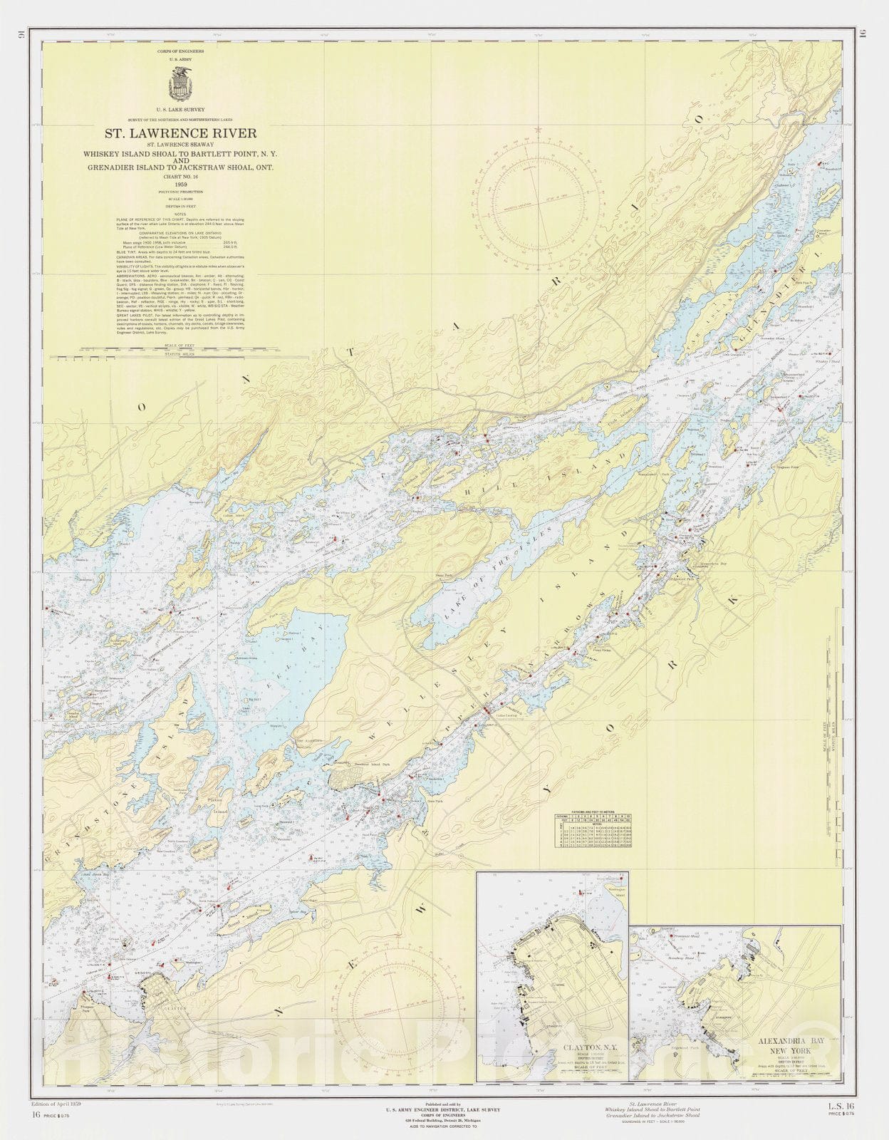 Historic Nautical Map - St Lawrence River Whiskey Island Shoal To Bartlett Point Grenadier Island To Jackstraw Shoal, 1959 NOAA Chart - Vintage Wall Art