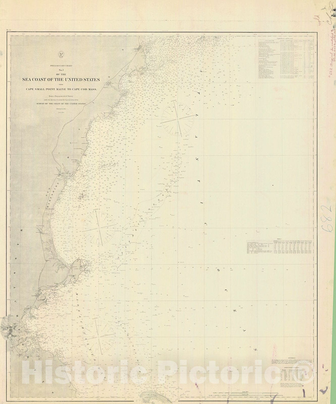 Historic Nautical Map - No 3 Of The Sea Coast Of The United States From Cape Small Point Maine To Cape Cod Mass, 1868 NOAA Chart - Vintage Wall Art