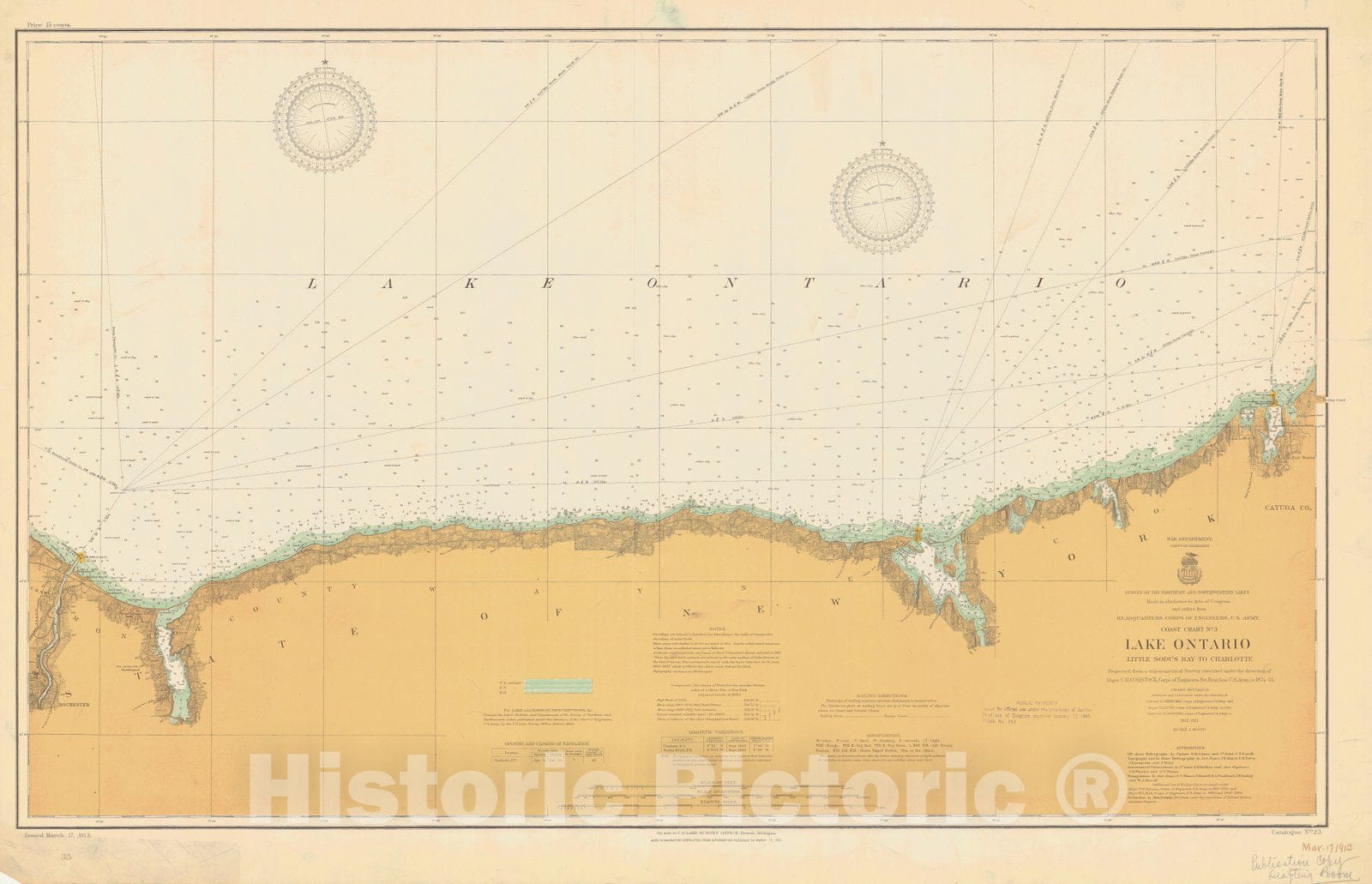 Historic Nautical Map - Lake Ontario Little Sodus Bay To Charlotte, 1913 NOAA Chart - Vintage Wall Art