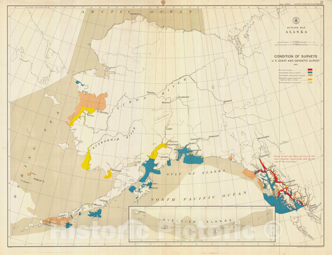 Historic Nautical Map - Alaska - Condition Of Surveys, 1923 NOAA Cartographic - Vintage Wall Art