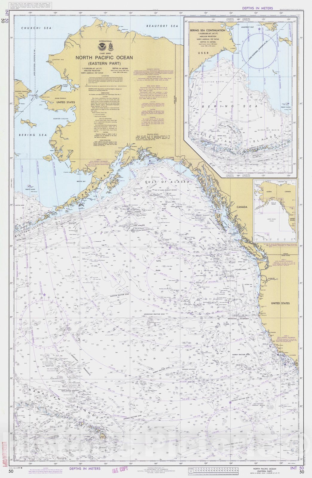 Historic Nautical Map - North Pacific Ocean Eastern Part, 1984 NOAA Chart - Vintage Wall Art