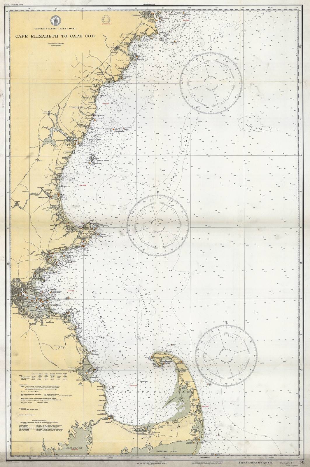 Historic Nautical Map - Cape Elizabeth To Cape Cod, 1933 NOAA Chart - Vintage Wall Art