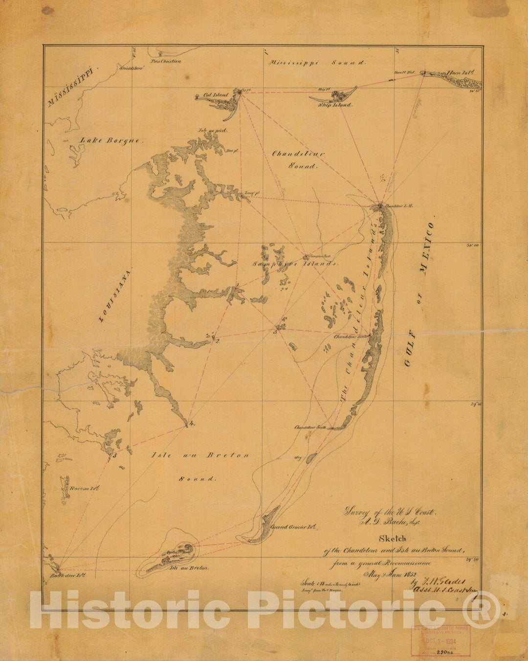 Historic Nautical Map - Sketch Of The Chandeleur And The Isle Au Brelon Sound From A General Reconnaissance Of May And June 1852, 1852 NOAA NOAA Chart-Sketch - Poster Wall Art Reprint - 0