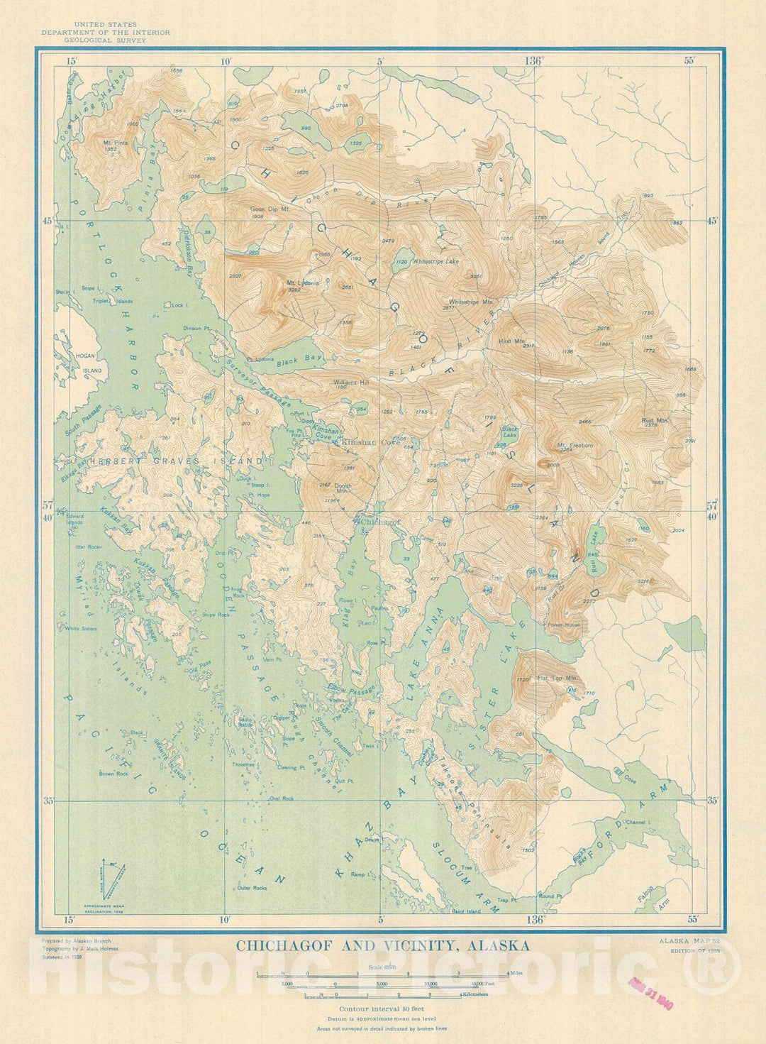 Historic Nautical Map - Chichagof And Vicinity, 1939 NOAA Chart - Vintage Wall Art