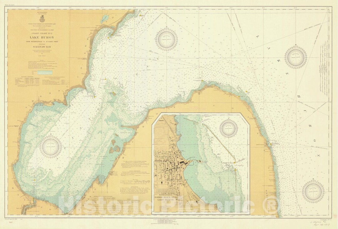 Historic Nautical Map - Lake Huron From Ricmondville To Au Sable Point Including Saginaw Bay, 1919 NOAA Chart - Vintage Wall Art