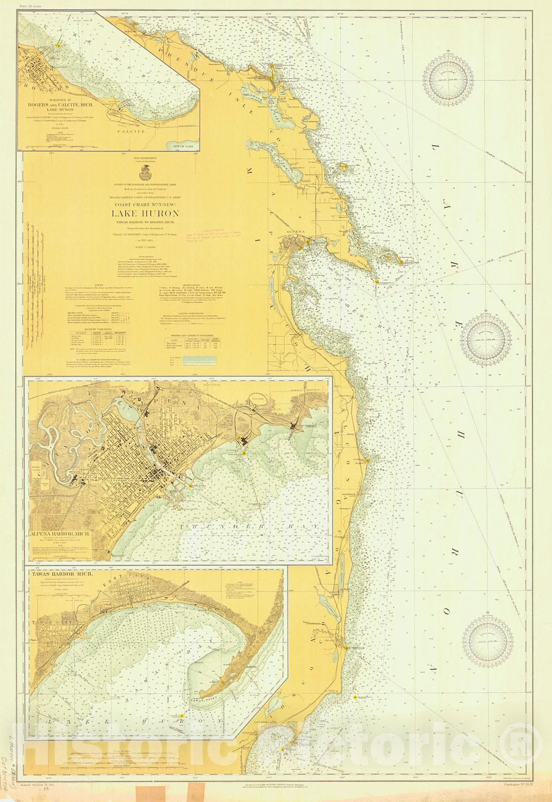 Historic Nautical Map - Lake Huron Tawas Harbor To Rogers Mich, 1914 NOAA Chart - Vintage Wall Art