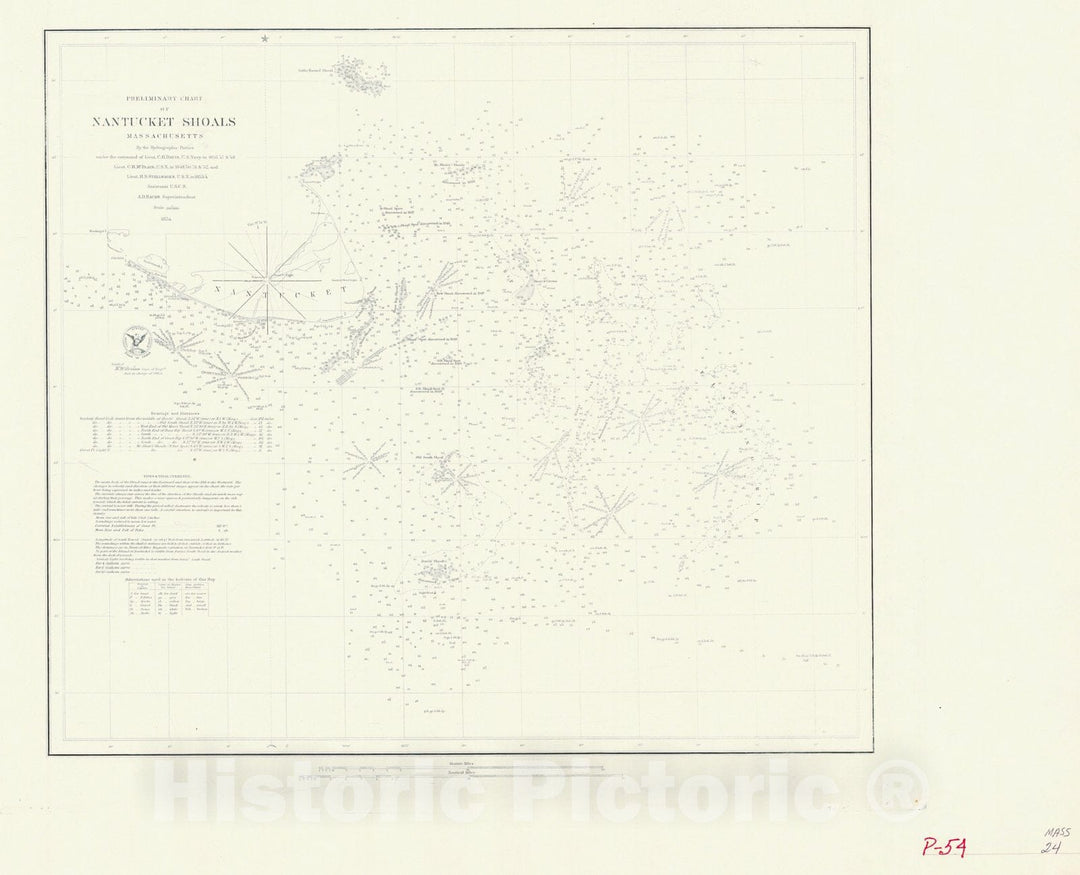 Historic Nautical Map - Nantucket Shoals, 1854 NOAA Chart - Vintage Wall Art, v2