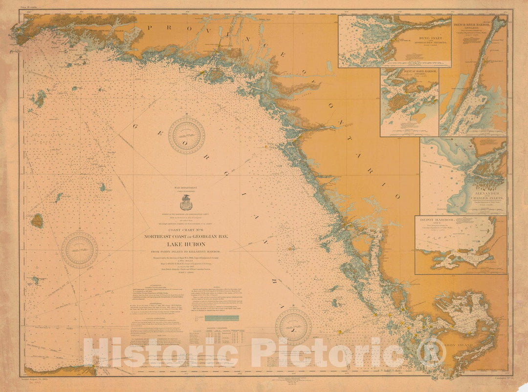 Historic Nautical Map - Northeast Coast Of Georgian Bay Lake Huron From Parry Island To Killarney Harbor, 1905 NOAA Chart - Vintage Wall Art