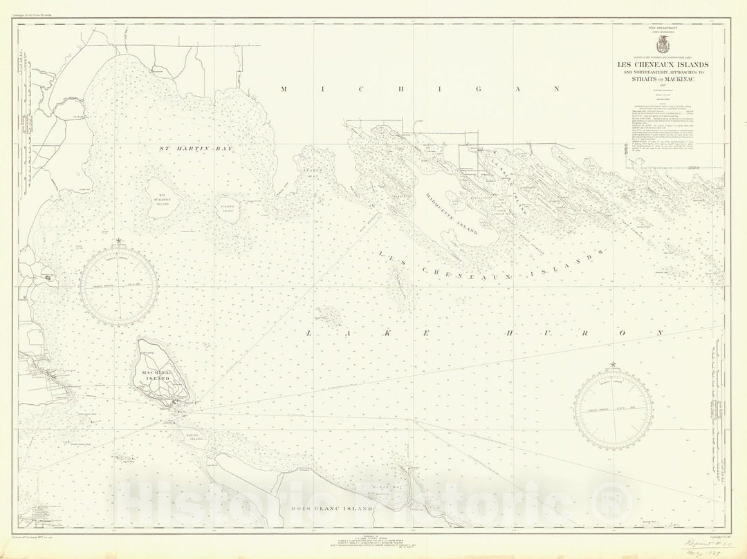 Historic Nautical Map - Les Cheneaux Islands And Northeasterly Approaches To Straits Of Mackinac, 1937 NOAA Chart - Vintage Wall Art