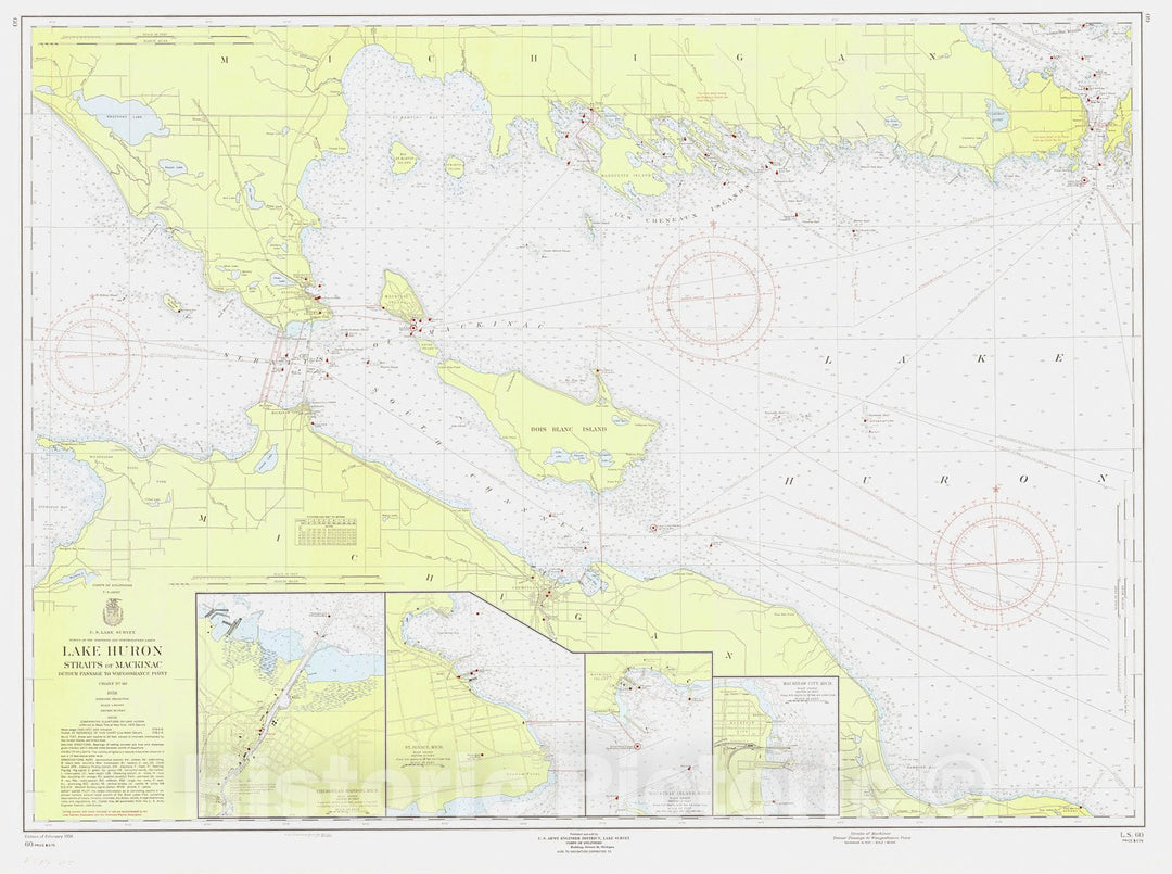 Historic Nautical Map - Straits Of Mackinac Detour Passage To Waugoshance Point, 1958 NOAA Chart - Vintage Wall Art