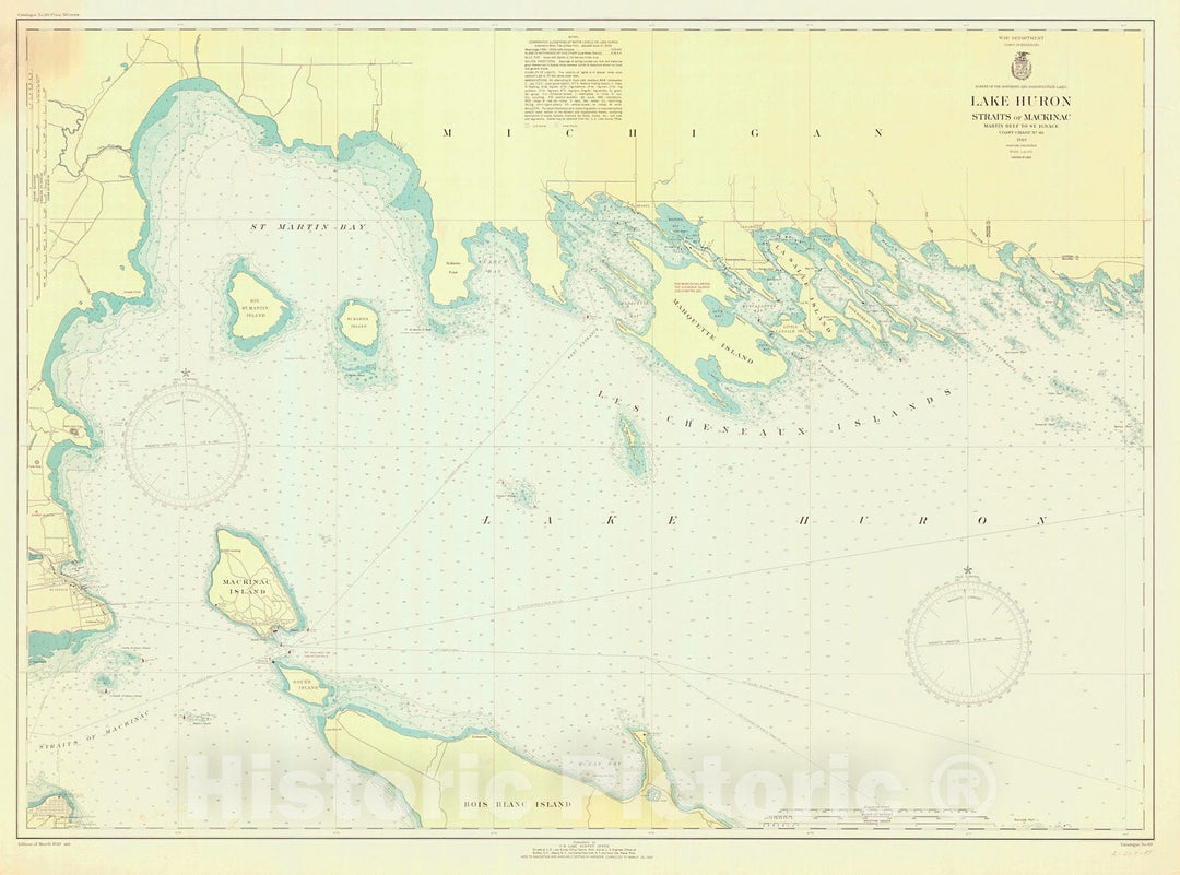 Historic Nautical Map - Lake Huron. Straits Of Mackinac, Martin Reef To St. Ignace, 1940 NOAA Chart - Vintage Wall Art