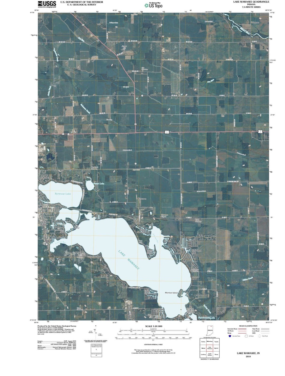 2010 Lake Wawasee, in - Indiana - USGS Topographic Map