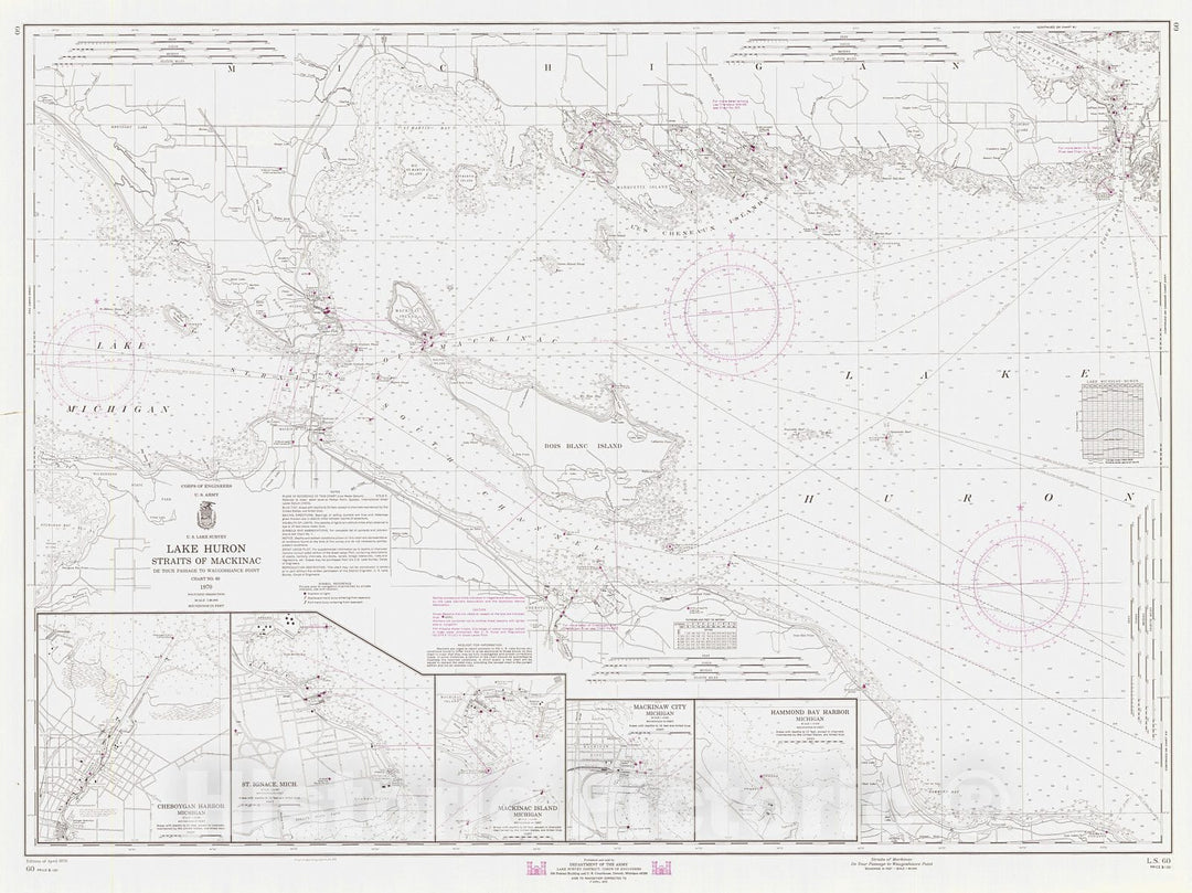 Historic Nautical Map - Straits Of Mackinac De Tour Passage To Waugoshance Point, 1970 NOAA Chart - Vintage Wall Art