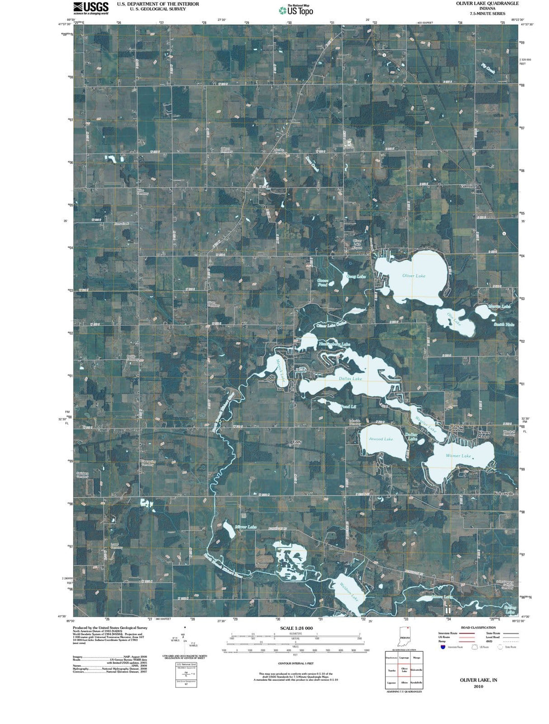 2010 Oliver Lake, in - Indiana - USGS Topographic Map