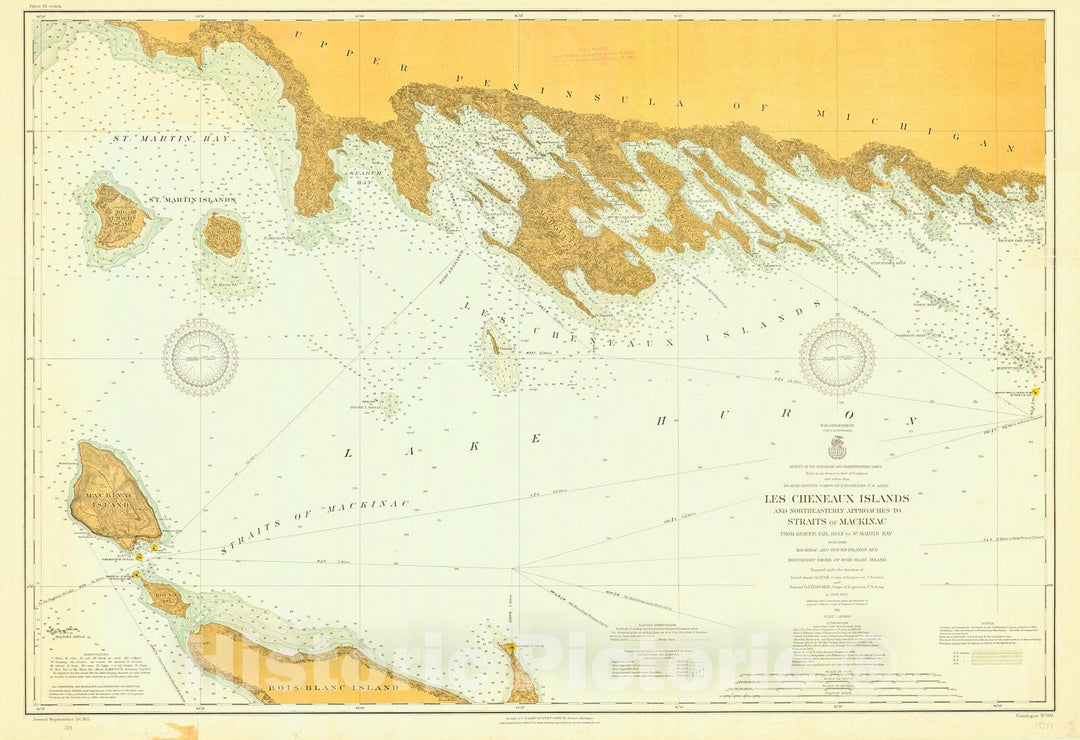 Historic Nautical Map - Les Cheneaux Islands And Northeasterly Approaches To Straits Of Mackinac From Beaver Tail Reef To St Martin Bay, 1911 NOAA Chart - Decor Poster Wall Art Reproduction - 0