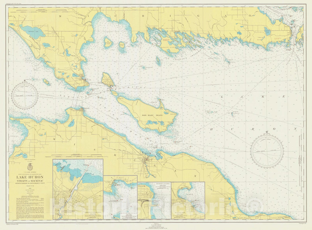 Historic Nautical Map - Lake Huron. Straits Of Mackinac, Detour Passage To Waugoshance Point, 1951 NOAA Chart - Vintage Wall Art