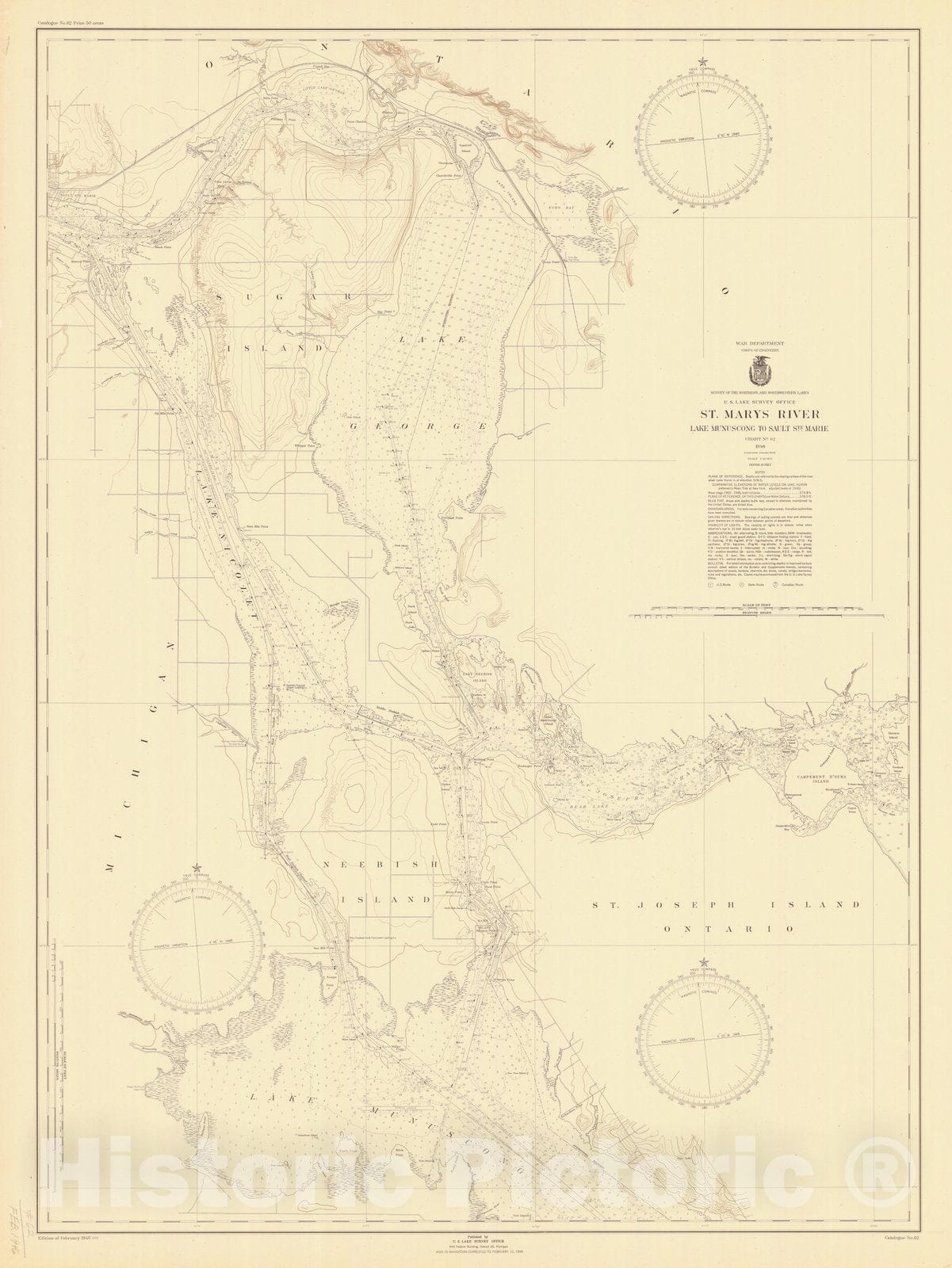 Historic Nautical Map - St Marys River Lake Munuscong To Sault Ste Marie, 1946 NOAA Chart - Vintage Wall Art