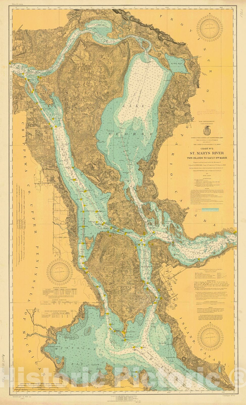 Historic Nautical Map - St Marys River Twin Islands To Sault Ste Marie, 1921 NOAA Chart - Vintage Wall Art