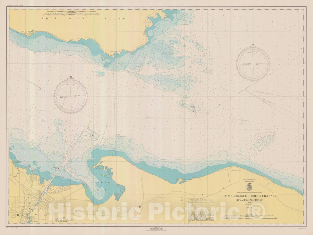 Historic Nautical Map - East Entrance - South Channel Straits Of Mackinac, 1943 NOAA Chart - Vintage Wall Art