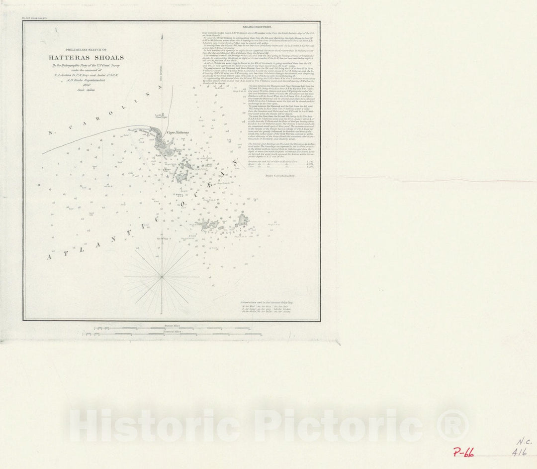 Historic Nautical Map - Hatteras Shoals, 1850 NOAA Chart - Vintage Wall Art