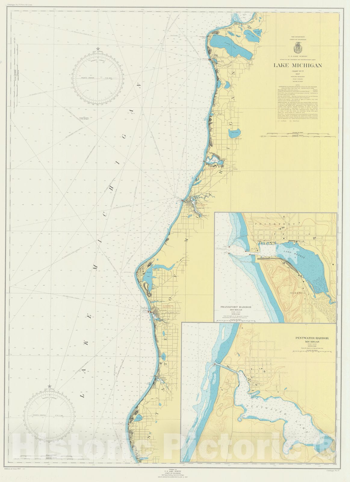 Historic Nautical Map - Lake Michigan, 1947 NOAA Chart - Vintage Wall Art