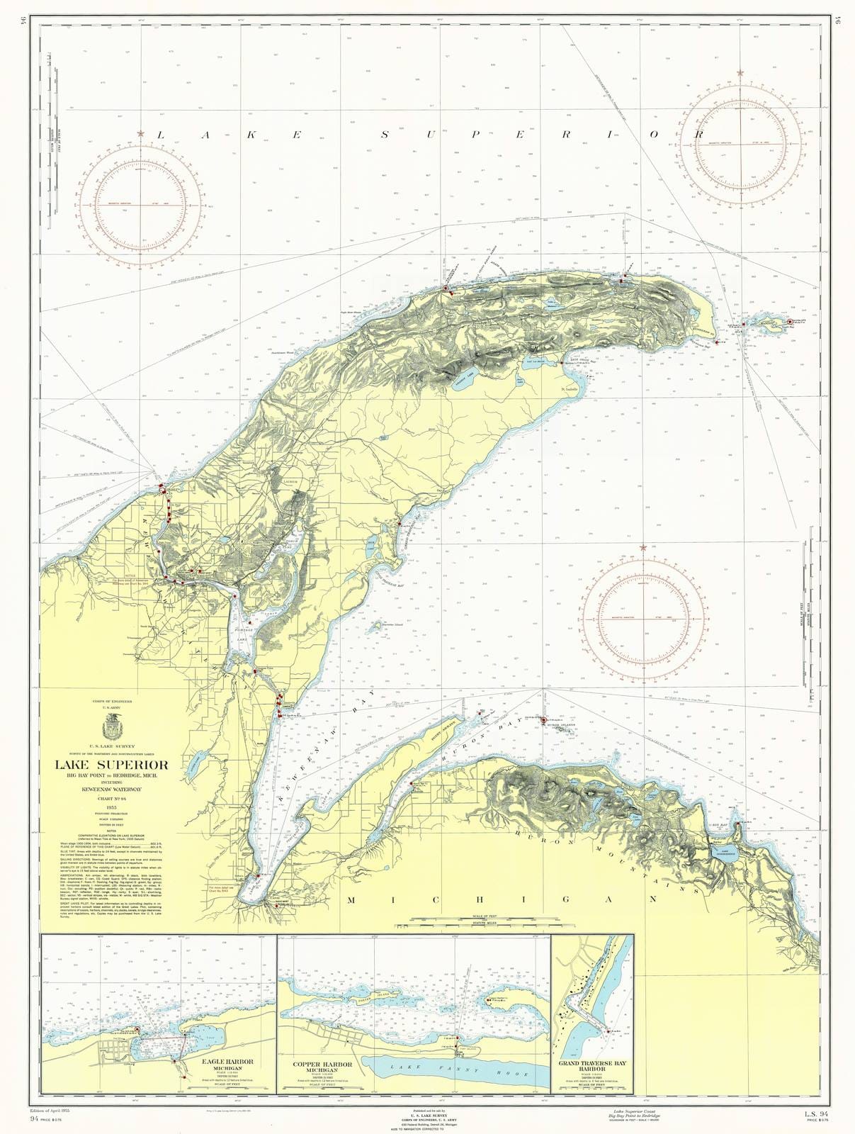 Historic Nautical Map - Lake Superior Coast Big Bay Point To Redridge, 1955 NOAA Chart - Vintage Wall Art