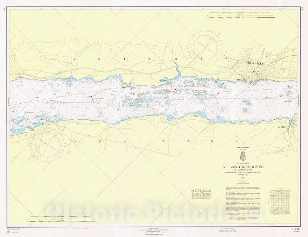 Historic Nautical Map - St Lawrence River Morristown To Union Park, 1965 NOAA Chart - Vintage Wall Art