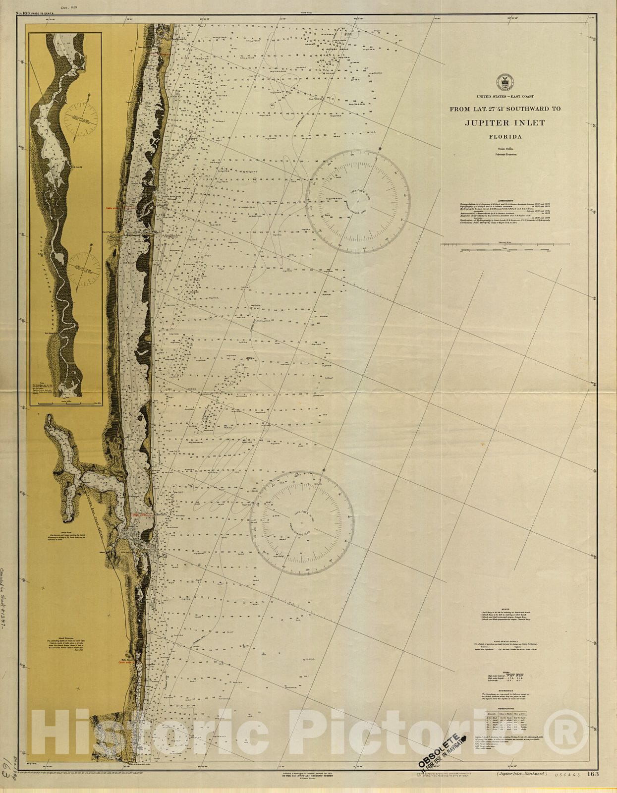 Historic Nautical Map - From Lat. 27 41 Southward To Jupiter Inlet, 1931 NOAA Chart - Vintage Wall Art