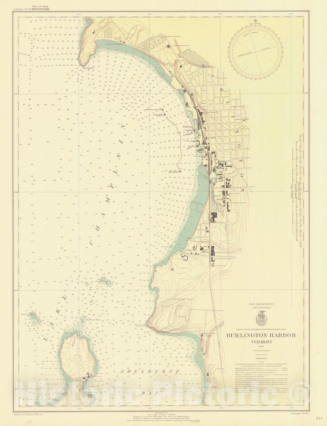 Historic Nautical Map - Burlington Harbor Vermont, 1936 NOAA Chart - Vintage Wall Art