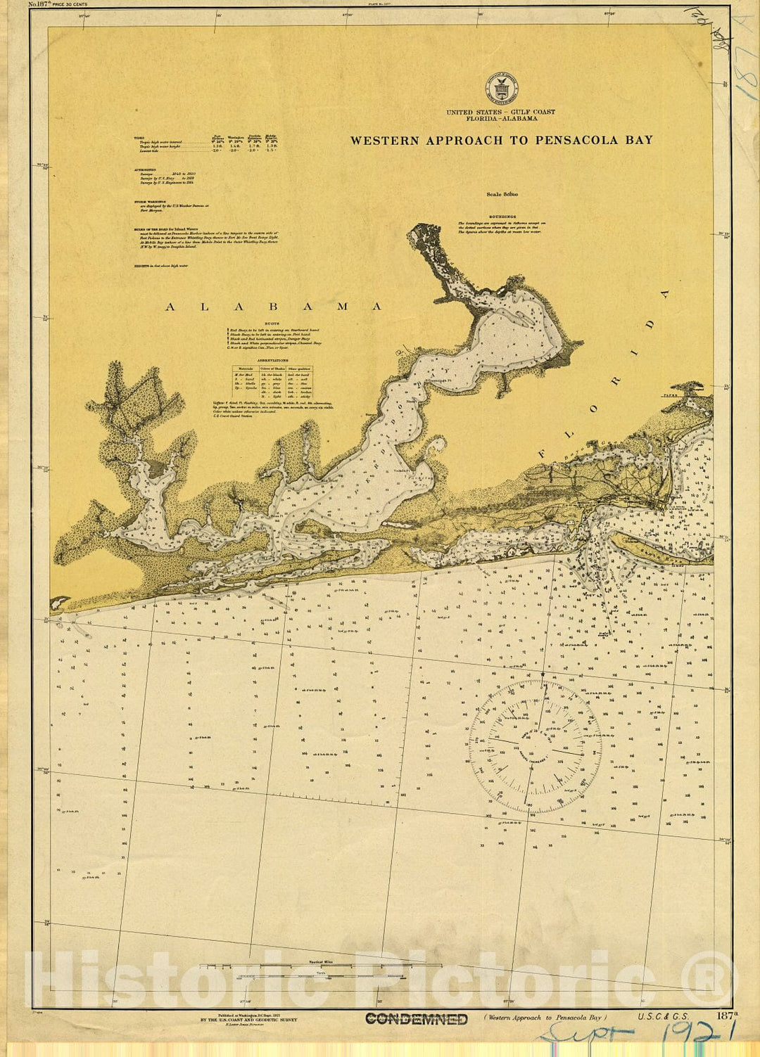 Historic Nautical Map - Western Approach To Pensacola Bay, 1921 NOAA Chart - Vintage Wall Art