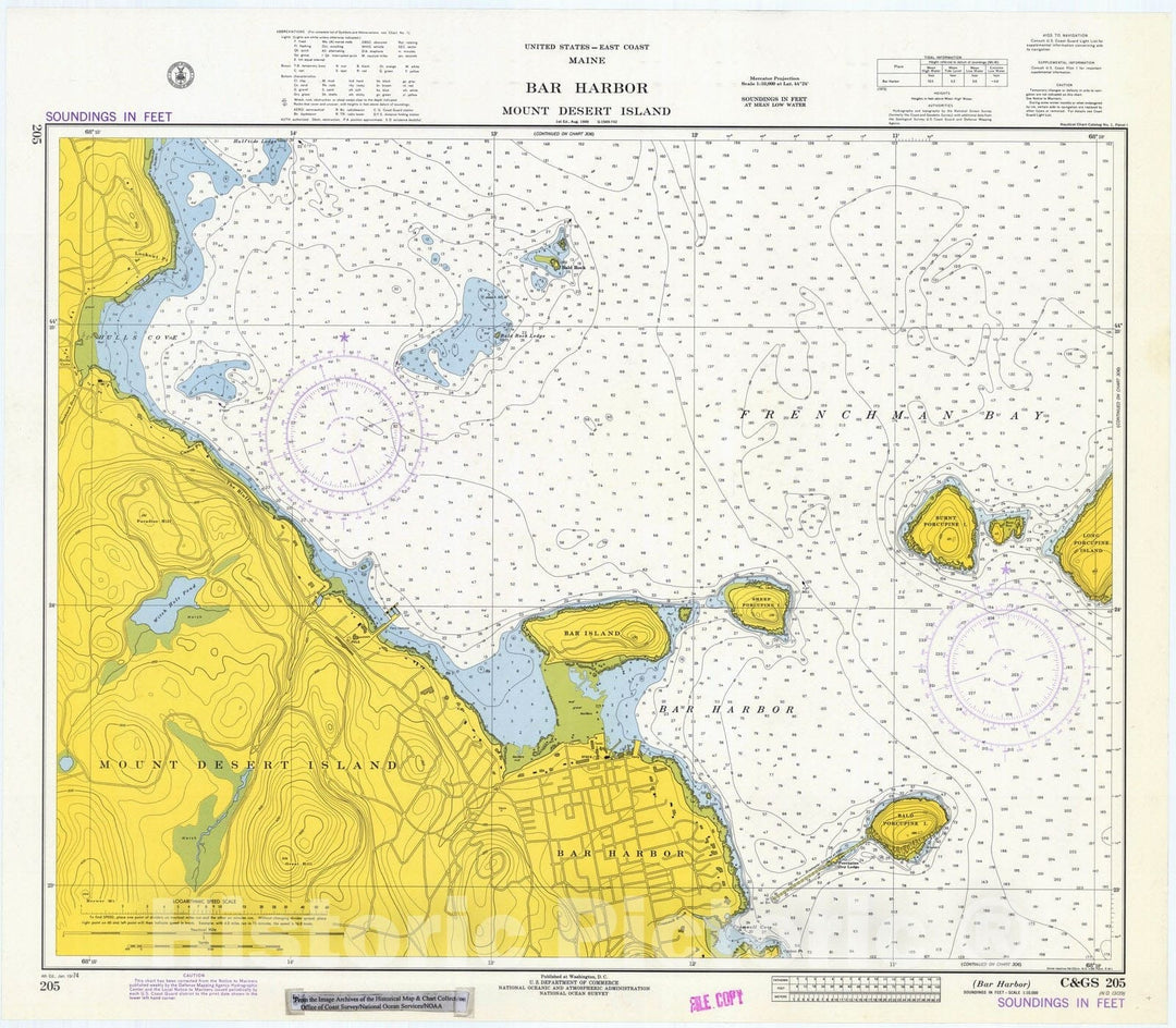 Historic Nautical Map - Bar Harbor Mount Desert Island, Maine, 1974 NOAA Chart - Vintage Wall Art