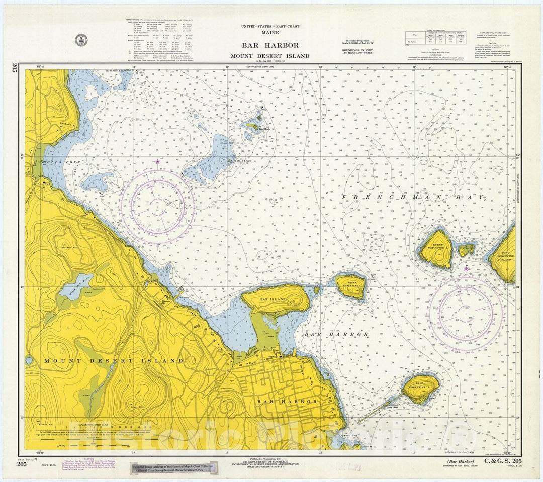 Historic Nautical Map - Bar Harbor, 1970 NOAA Chart - Vintage Wall Art