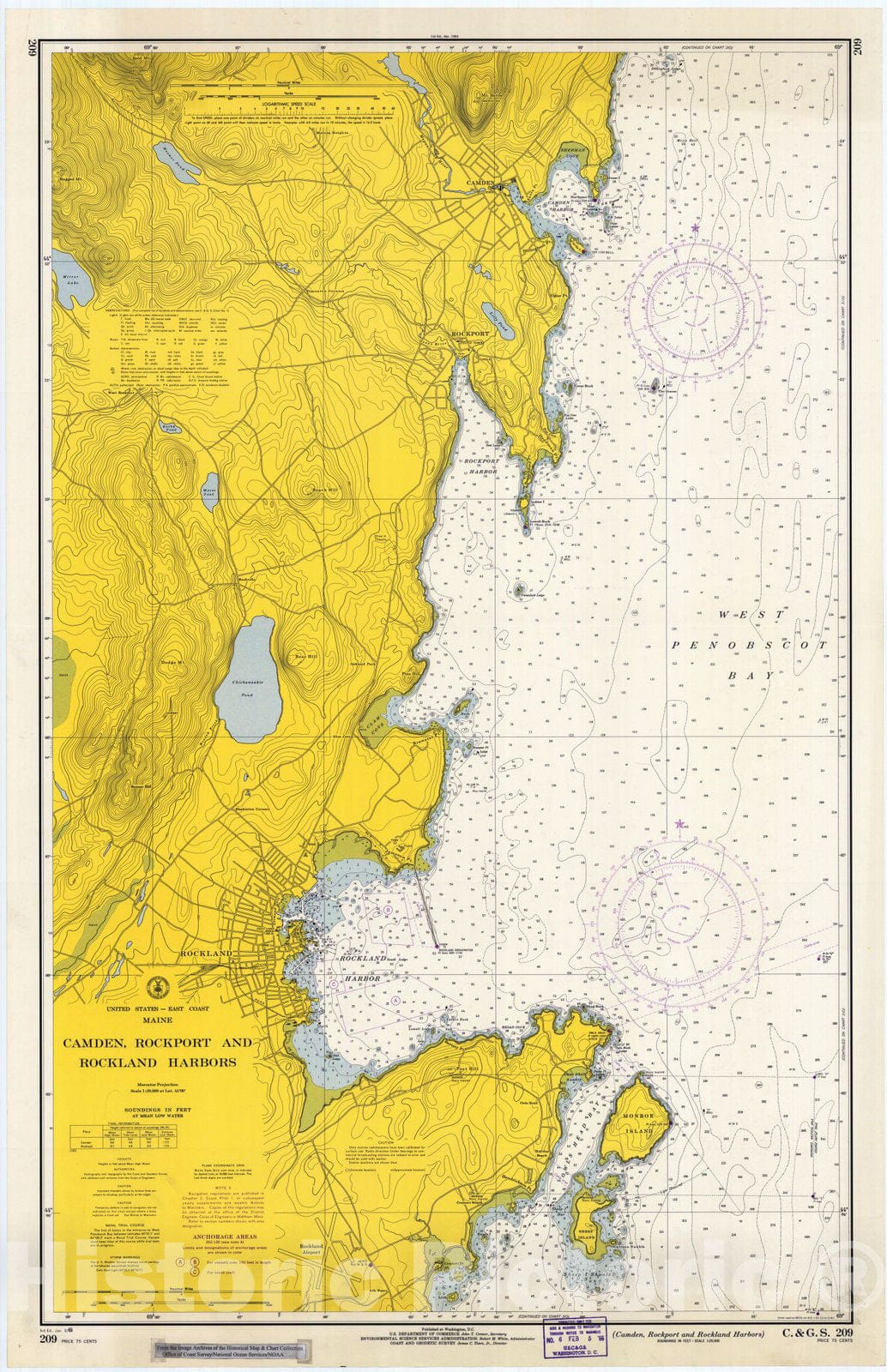 Historic Nautical Map - Camden, Rockport And Rockland Harbors, 1966 NOAA Chart - Vintage Wall Art