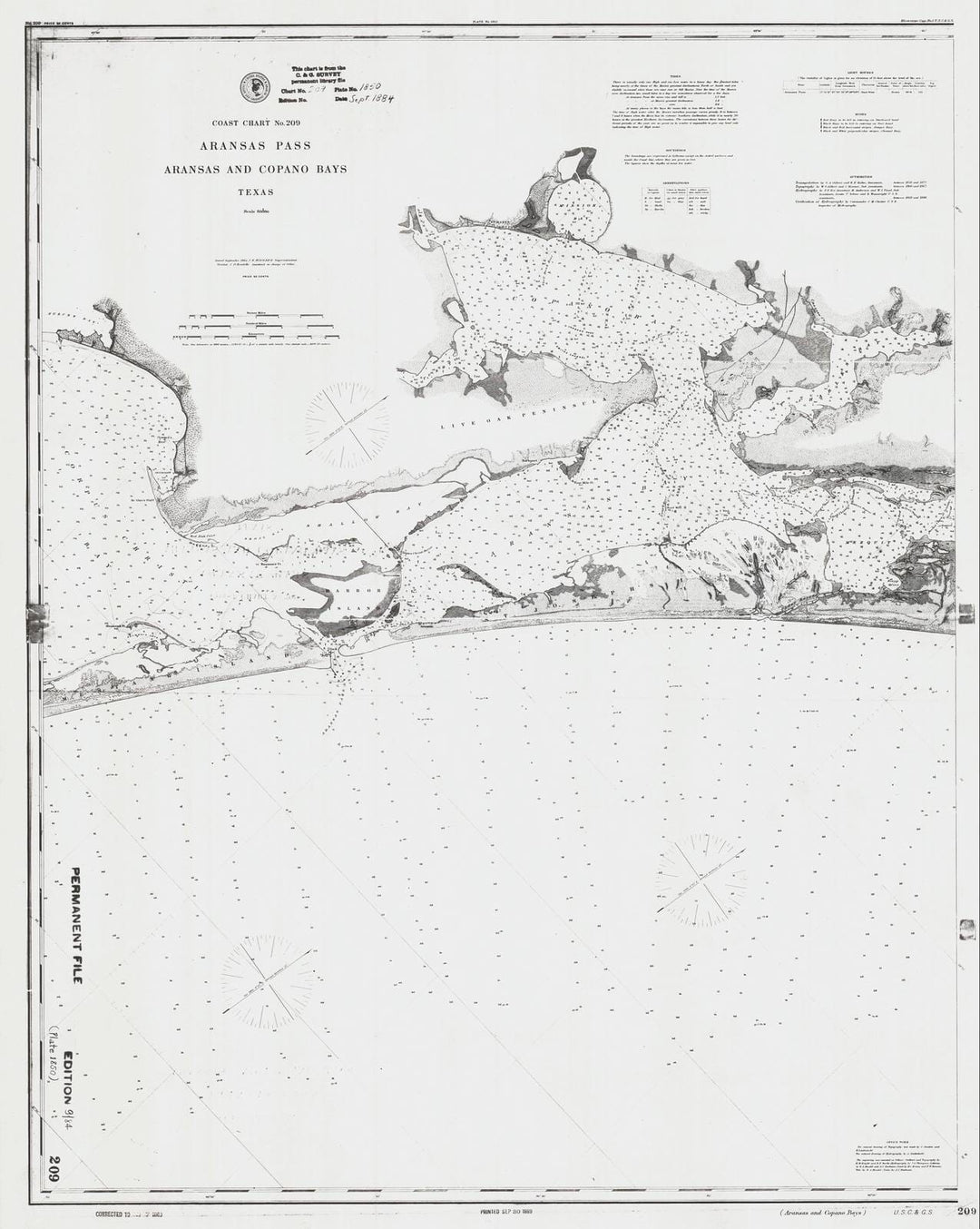 Historic Nautical Map - Aransas Pass, Aransas And Copano Bays, Texas, 1884 NOAA Chart - Vintage Wall Art