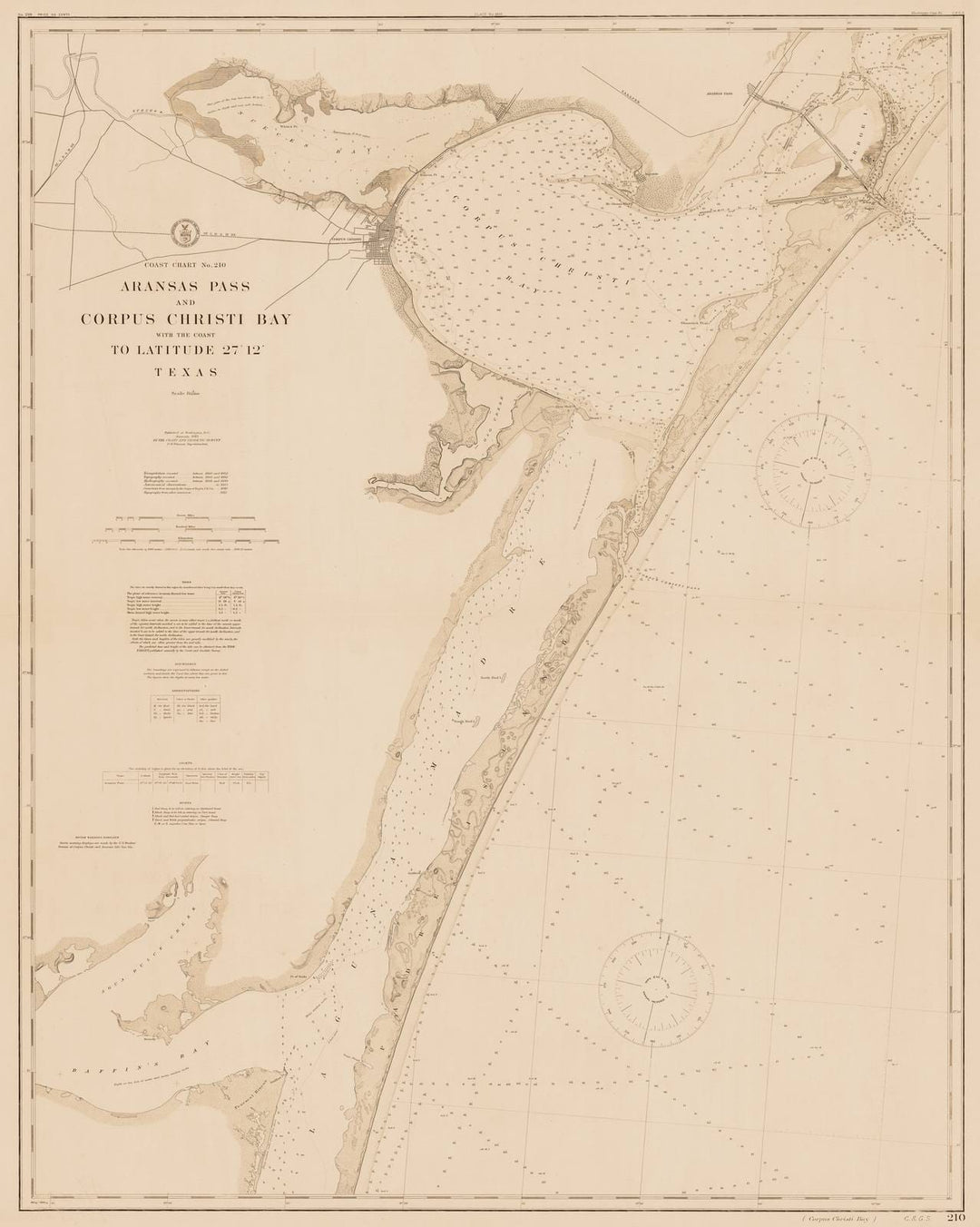 Historic Nautical Map - Aransas Pass And Corpus Christi Bay With The Coast To Latitude 27?12', Texas, 1913 NOAA Chart - Vintage Wall Art