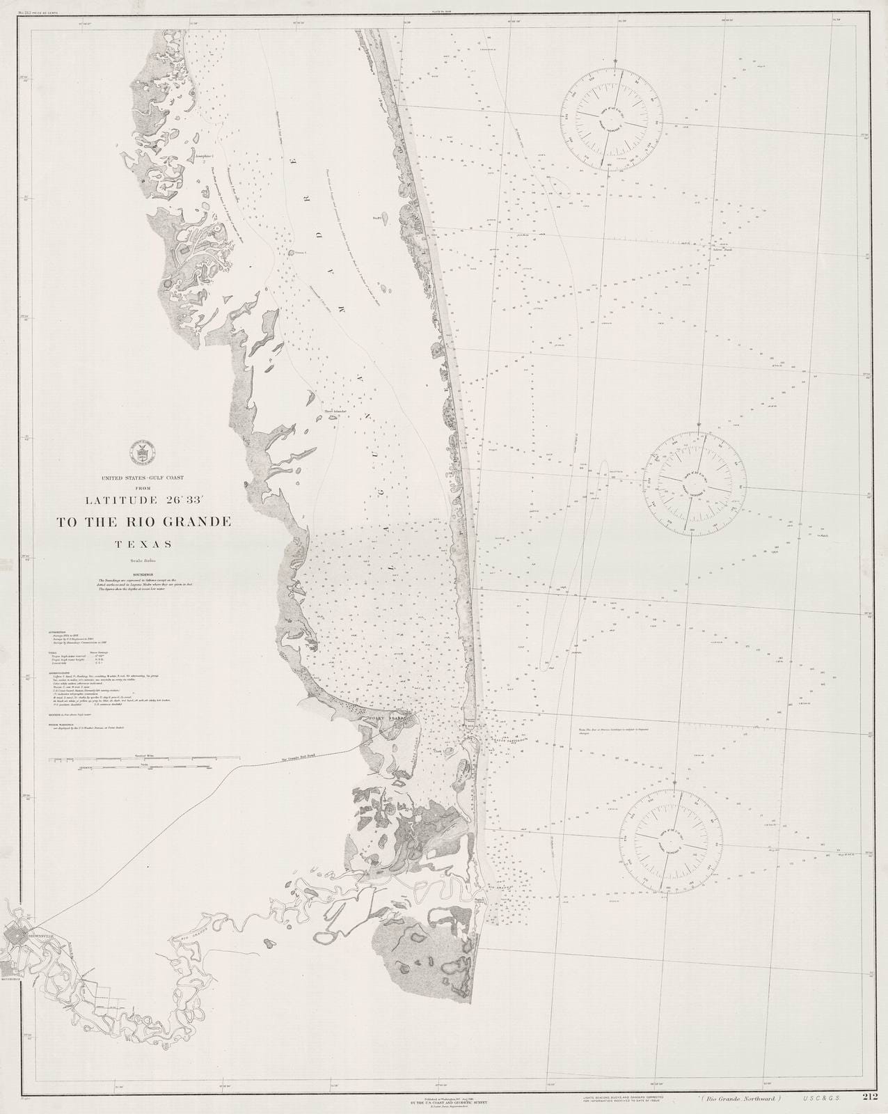 Historic Nautical Map - From Latitude 26?33' To The Rio Grande, Texas, 1916 NOAA Chart - Vintage Wall Art