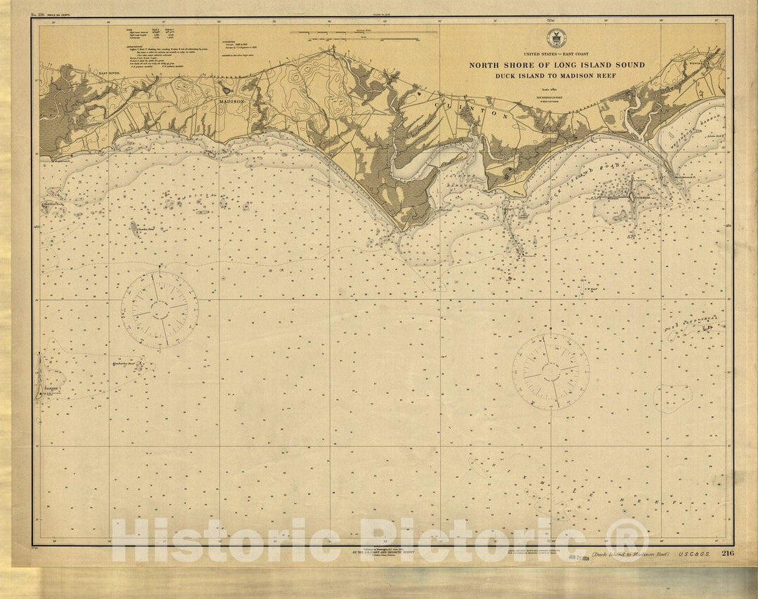 Historic Nautical Map - North Shore Of Long Island Sound : Duck Island To Madison Reef, 1924 NOAA Chart - Vintage Wall Art