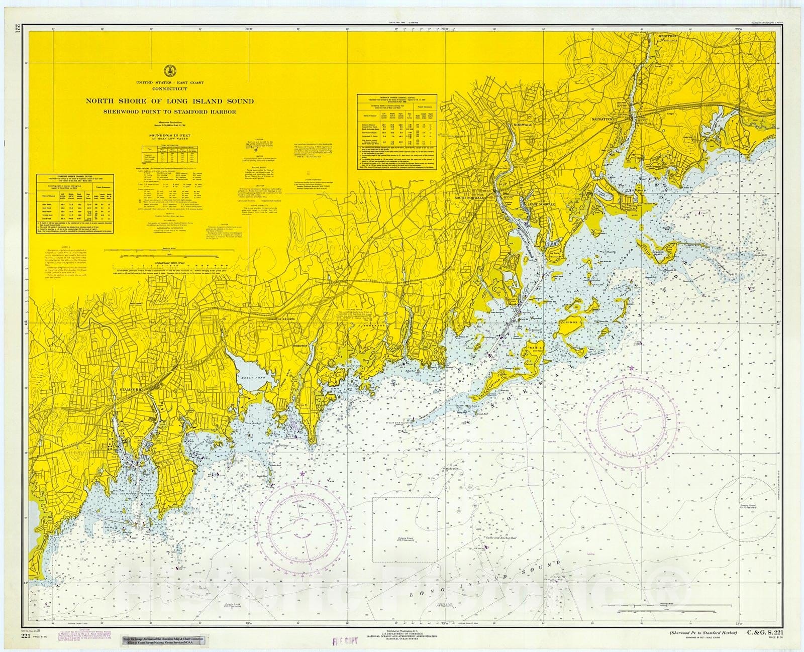 Historic Nautical Map - North Shore Of Long Island Sound, Sherwood Point To Stamford Harbor, Connecticut, 1970 NOAA Chart - Vintage Wall Art